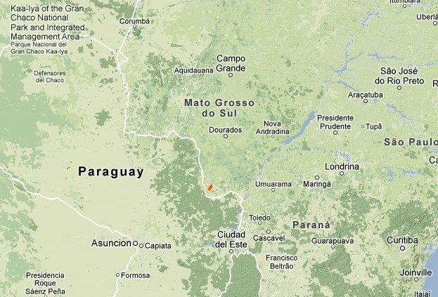 Location of the Guarani community's territory in Mato Grosso do Sul, Brazil