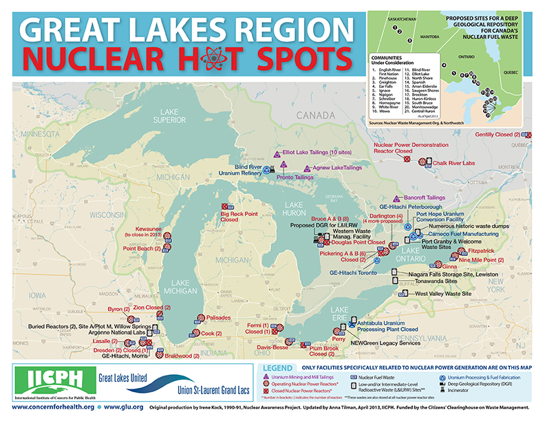 Great Lakes Nuclear Hot Spots Map (Credit: Great Lakes United and the International Institute of Concern for Public Health)