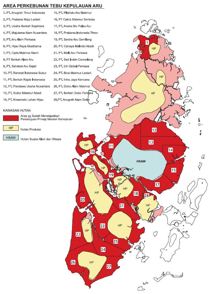 The Menara Group's own map of its proposed sugar plantation. Local leaders gave them permits for the whole area marked in red and pink, nearly 500,000 hectares