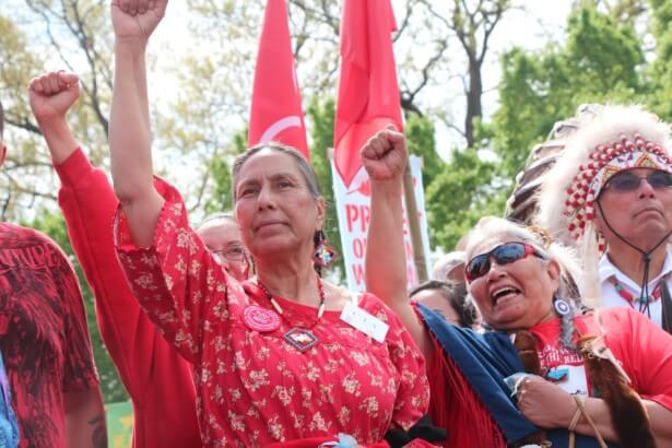 Casey Camp-Horinek and Faith Spotted Eagle (WNV / Kristin Moe)