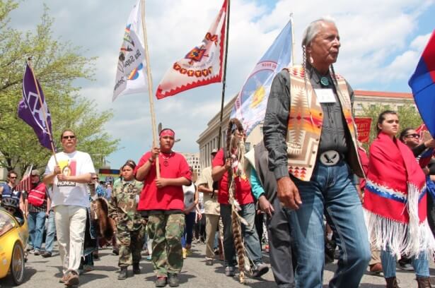 Members of the Cowboy Indian Alliance march through Washington, D.C., last week. (WNV / Kristin Moe)