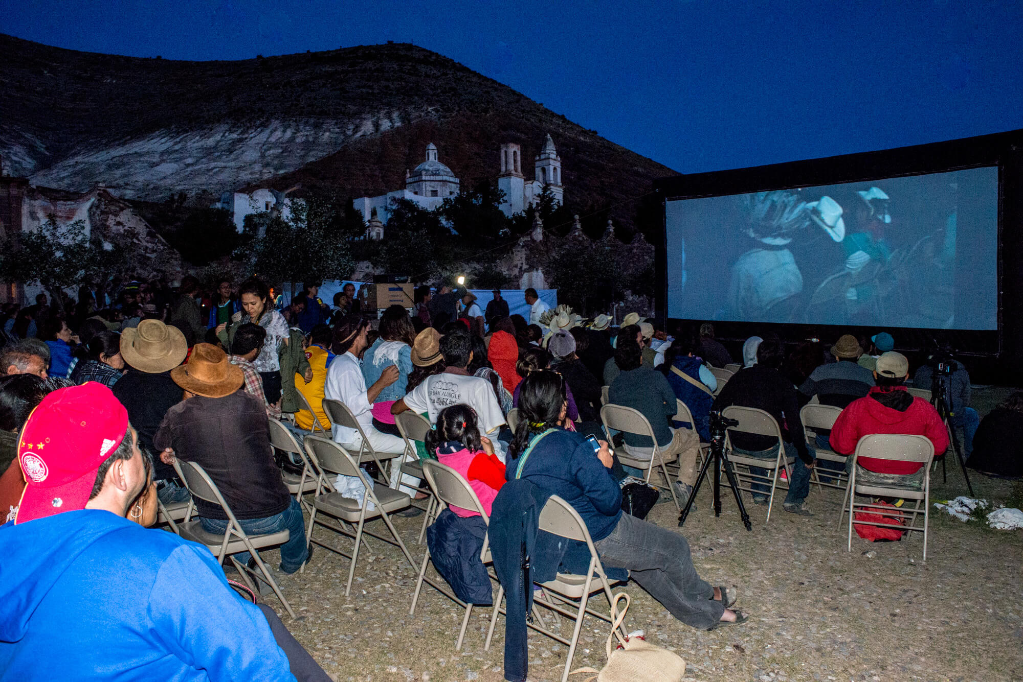 The iconic colonial church and silvery hills of Real de Catorce served as a backdrop for the world premiere of "Huicholes: The Last Peyote Guardians." (Credit: José Andrés Solórzano)