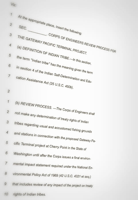 Excerpt from August 3, 2015 Lummi Nation Press Release, displaying content of a proposed amendment, authored by Senator Daines, to H.R. 22