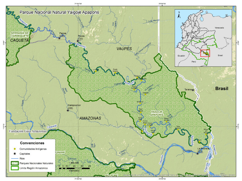 Map of Yaigojé-Apaporis Resguardo / National Park (Fundacion Gaia Amazonas, 2014)
