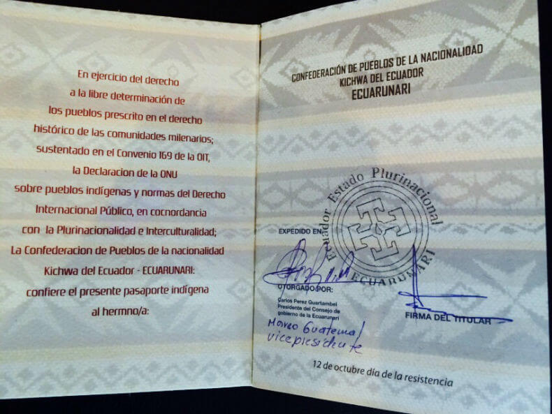 Inside the Kichwa Passport (Photo © Manuela Picq)