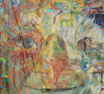 Section of “Our Painted Responsibilities,” a collaborative participatory mural created during the 6,000 mile, 2014 Totem Pole Journey by people from many different tribal nations