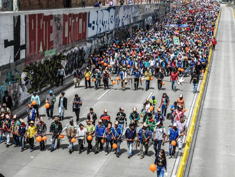 Indigenous activists rally in Bogota. Minga Juvenil Nacional 