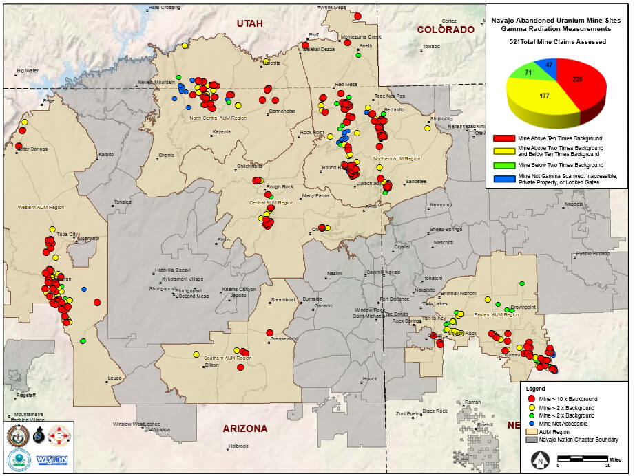 Navajo abandoned uranium mines gamma radiation measurements and priority mines. US EPA