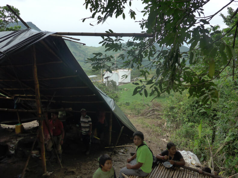 The U'wa camp just outside the Gibraltar I gas plant. Photo: Charlie Satow