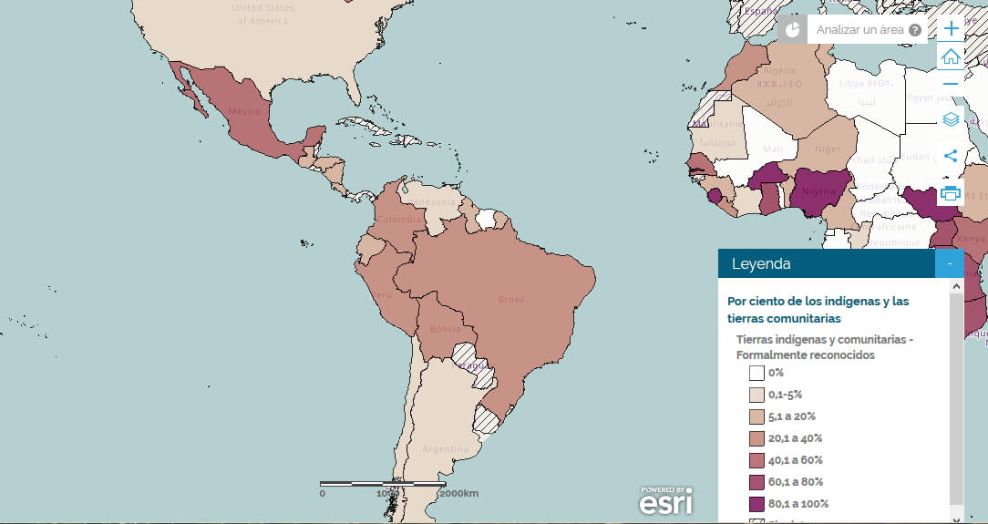 Mapa LandMark: Porcentaje nacional de tierras indígenas y comunitarias reconocidas formalmente
