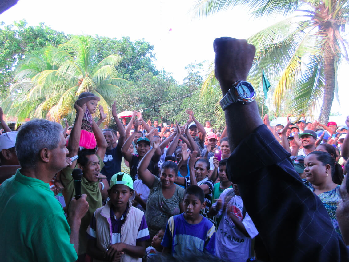 Supporters of YATAMA celebrate news of victory during a speech by Brooklyn Rivera. Photo: Brett Spencer