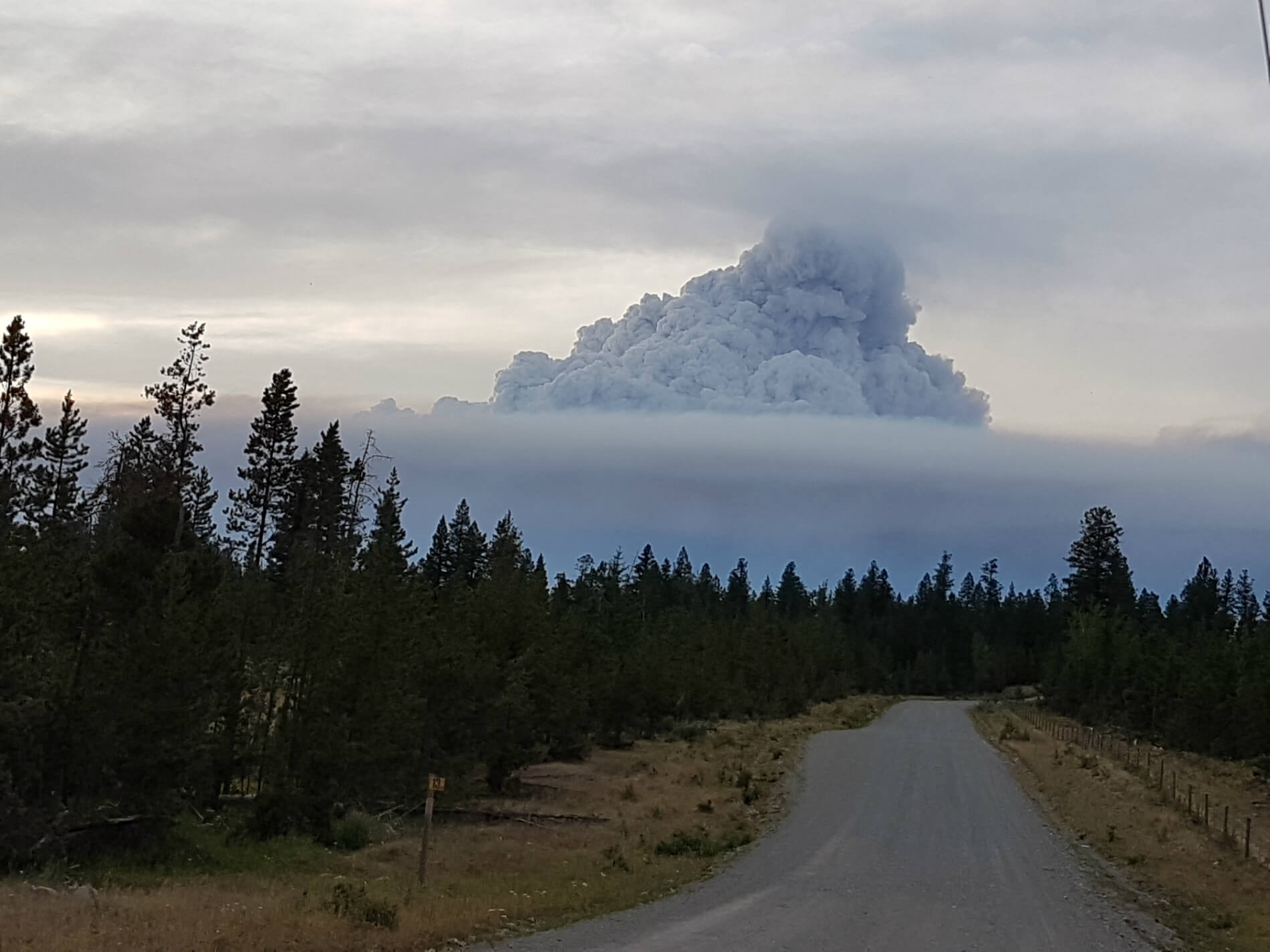 Smoke plumes from wildfires rise above the Tsilhqot'in territory