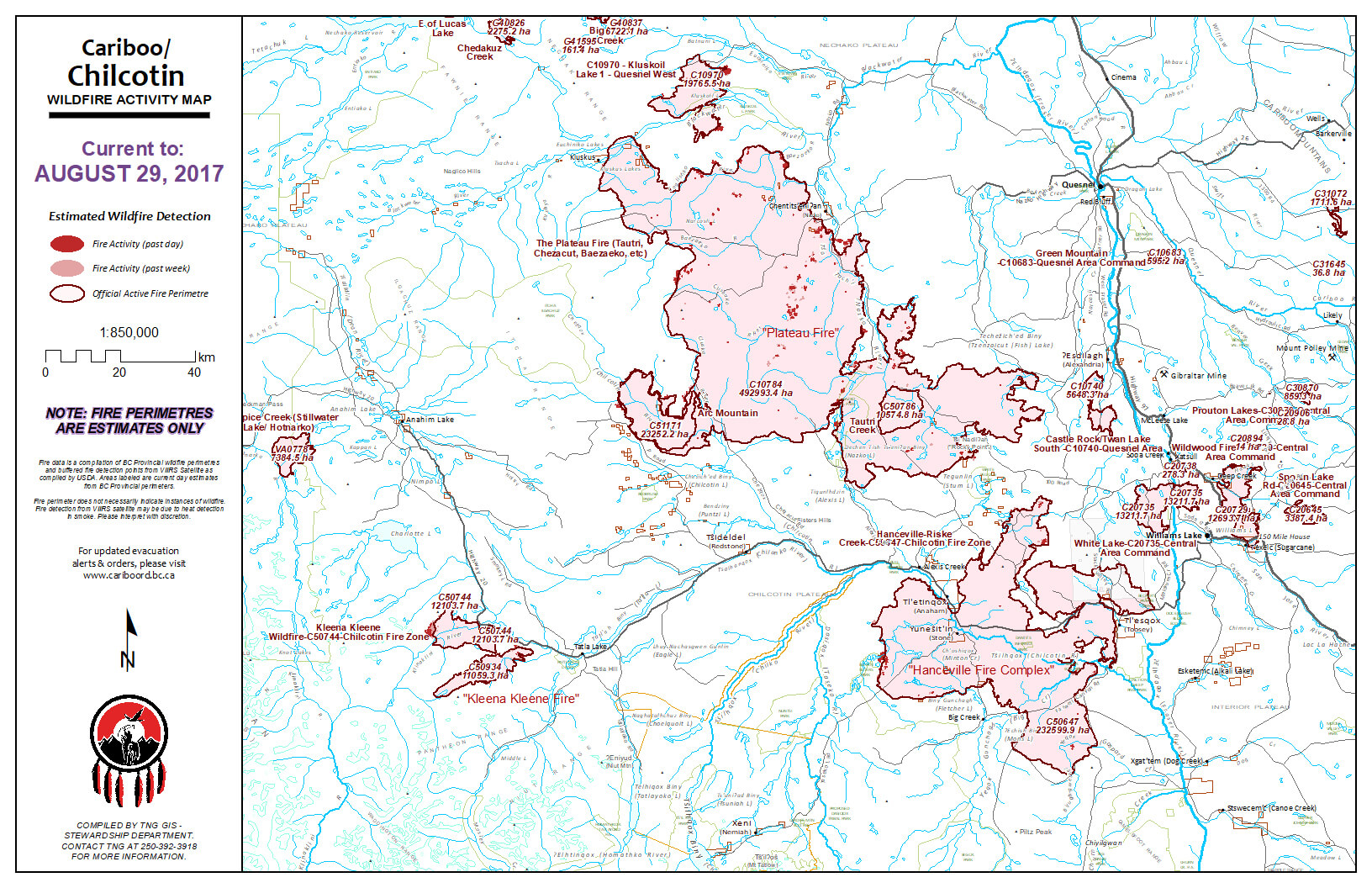  Wildfire map for the Tsilhqot'in territory