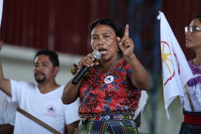 Thelma Cabrera candidata presidencial del partido Movimiento para la Liberacion de los Pueblos MLP durante mitin en el Palmar Quetzaltenango 3 of 1 min