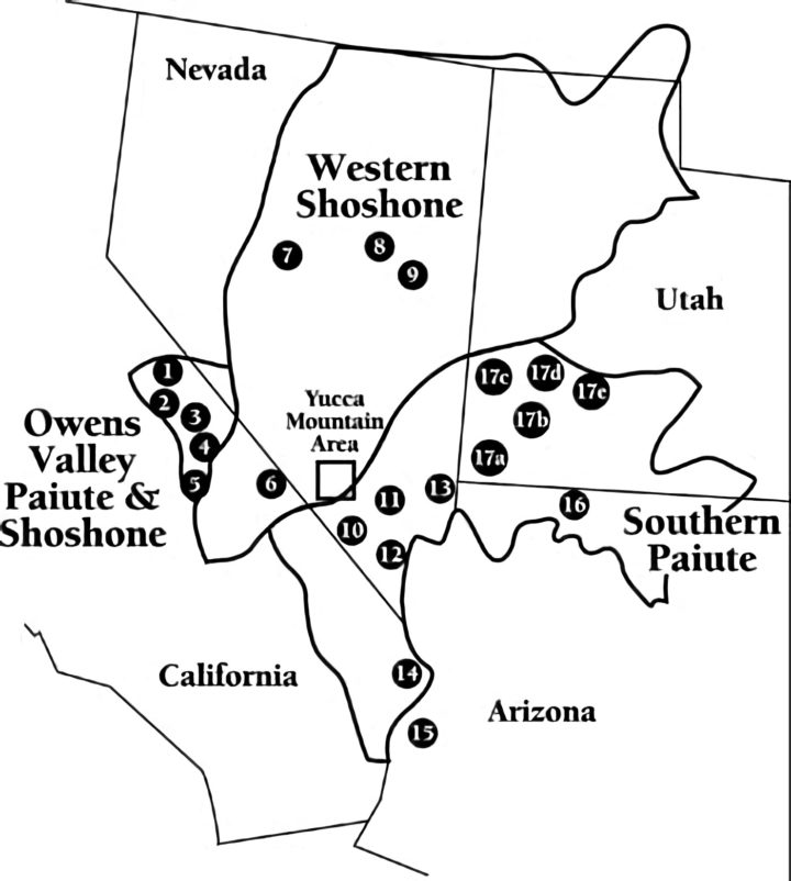 A map showing all federally-recognized Tribes located near the Yucca Mountain Site. Source: US Department of Energy