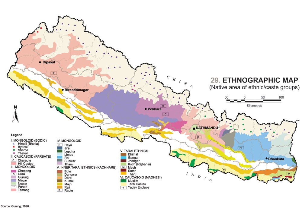 Ethnographic map of nepal native area of ethnic caste group dr harka gurung 1998