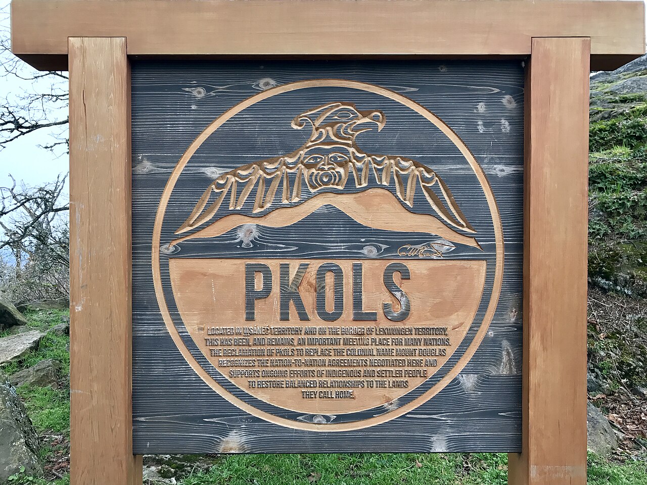 PKOLS sign on Mount Douglas in Saanich, BC